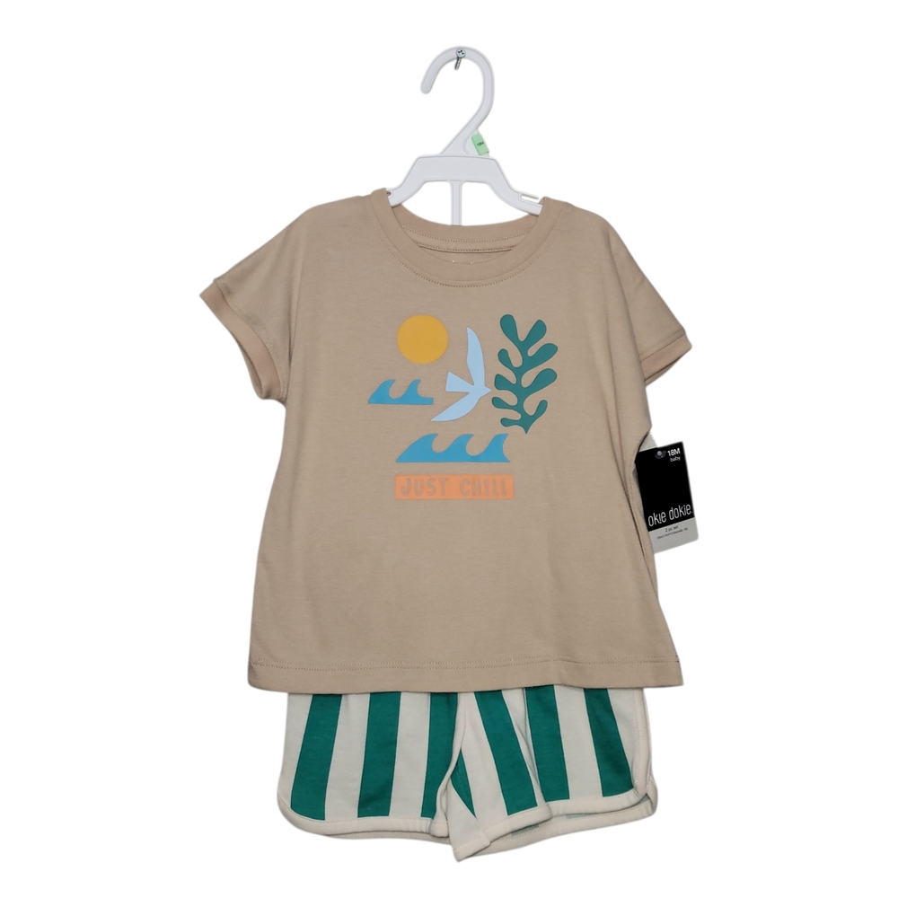 Okie Dokie Beige and Green Kids Pajama Set